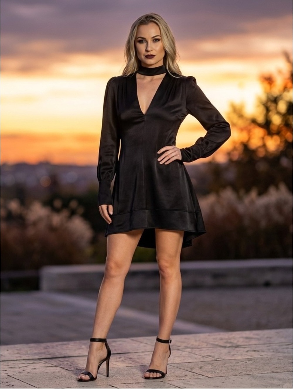 2 ALC Garrison Cutout Hammered-Satin Mini Dress in Black